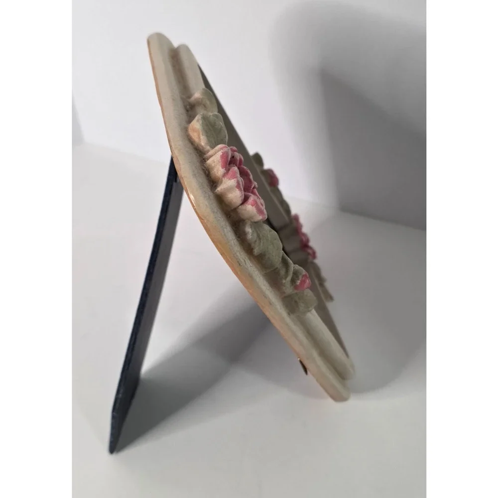 Small Cream Crackle Floral Rose Picture Frame Pink Roses Tabletop Wall Hanging